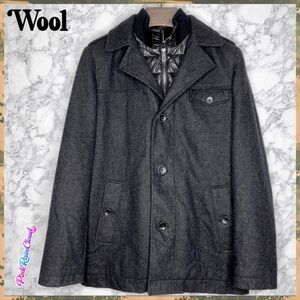 I Jeans by Buffalo Men’s Gray WOOL Peacoat Double Layer Quilted Lined Size Med